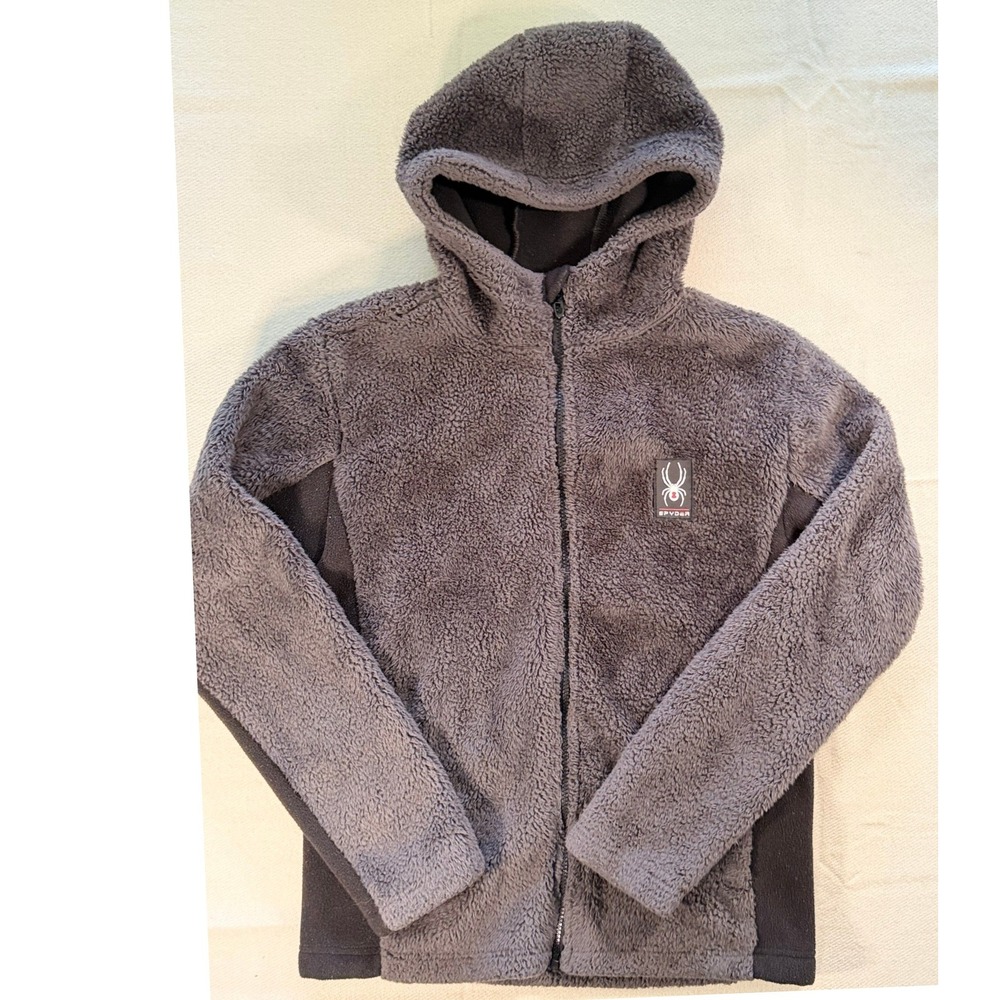 Mens Spyder Black and Charcoal Full Zip Hooded Sherpa Jacket/Size Small